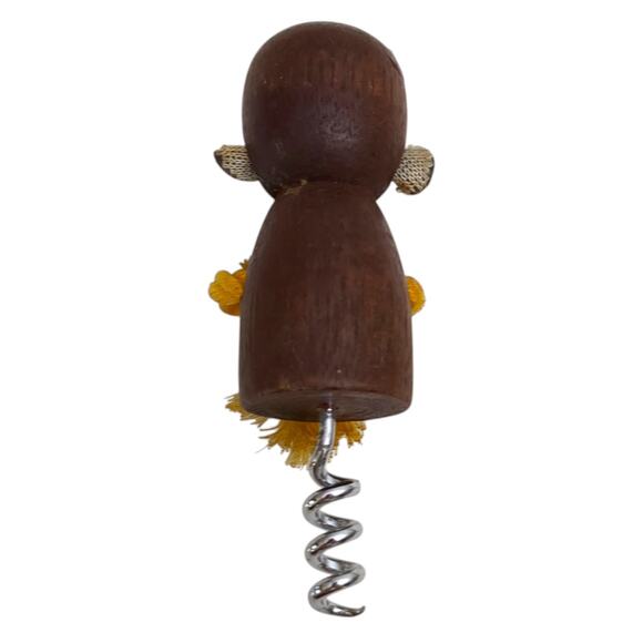 4 Wise Monkeys Wood Wine Set Stopper Corkscrew Bottle & Can Opener MCM Vintage - Picture 5 of 9